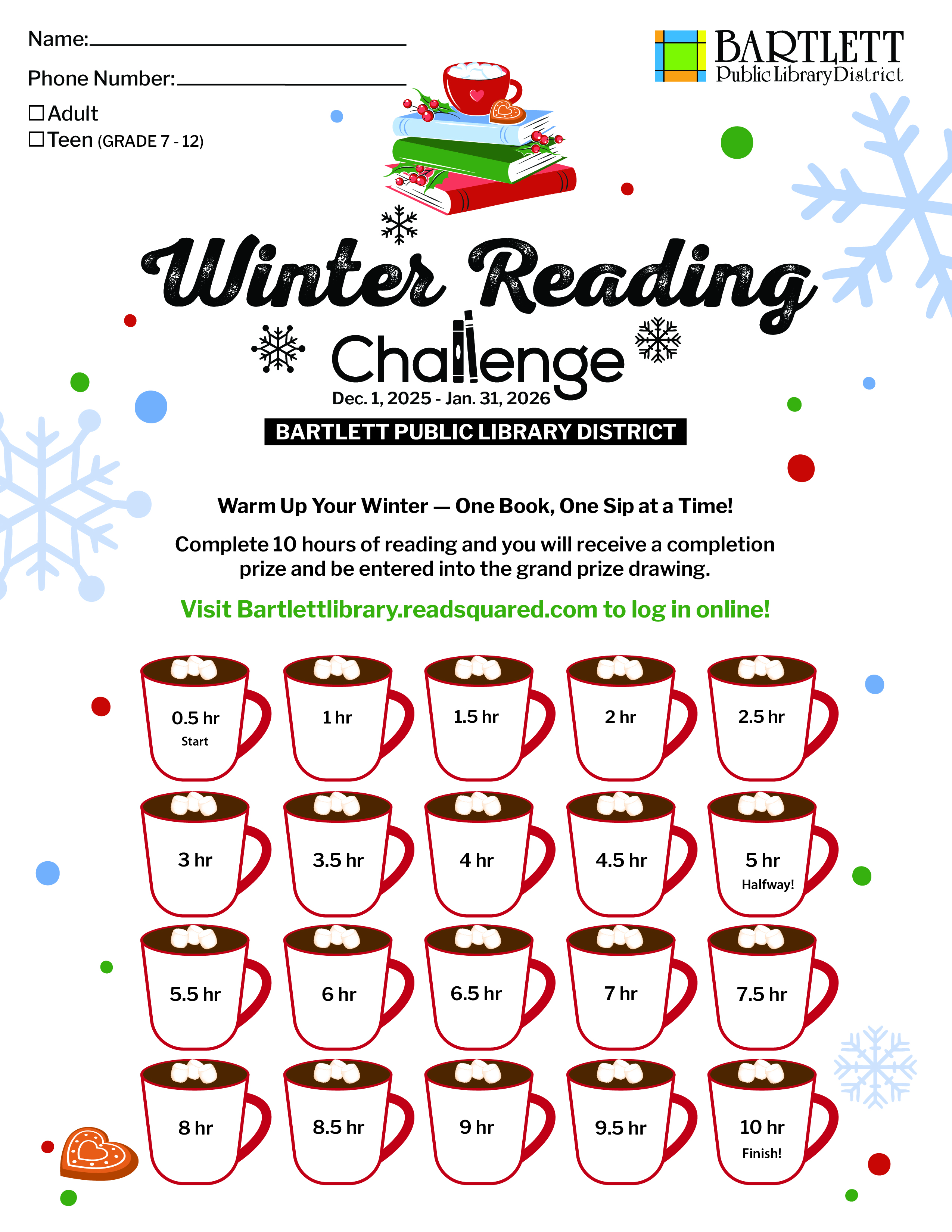 The winter reading challenge reading log for adults and teens